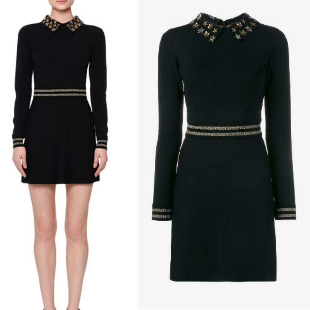 Valentino Long-Sleeve Star-Embellished Mini Dress in Black XS